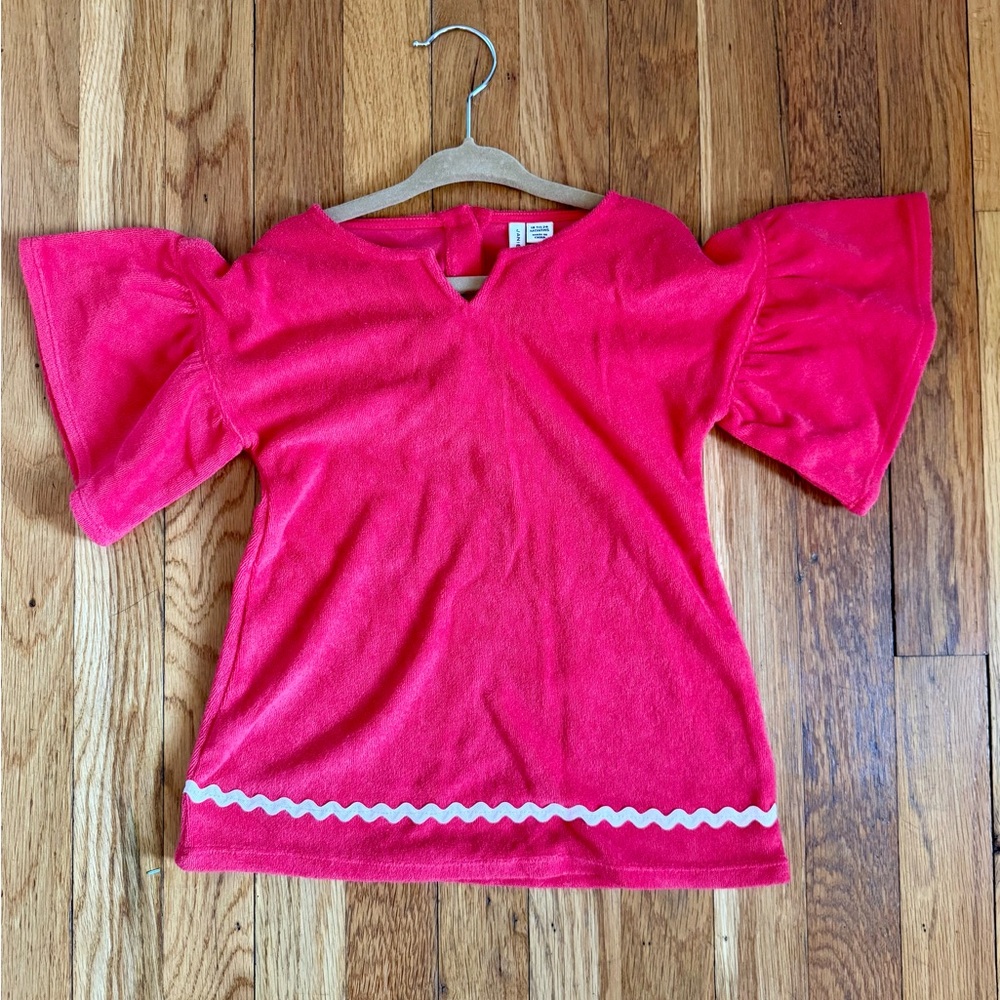 EUC Janie and Jack Baby Girl Poppy Red Terry Swim Coverup Size 18-24 months